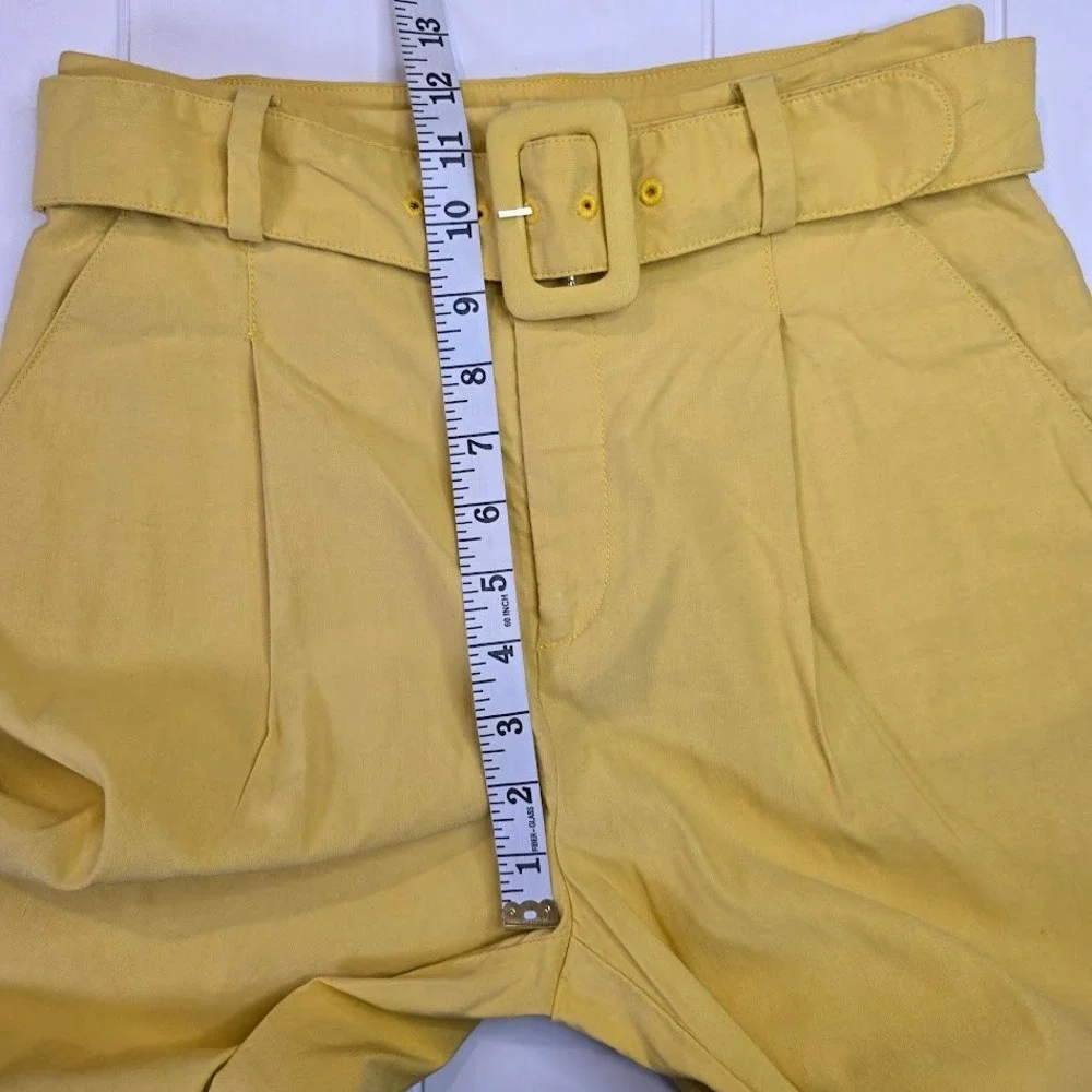 Anthropologie Women's 0 Wide Leg Cropped Pants Yellow Belted High Rise‎ Pleated